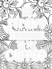 Keychain Quotes Flower Coloring Page Beautiful black and white illustration for adult coloring book