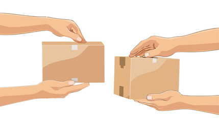 Hands with cardboard box on white background Vector