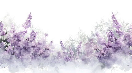 Ethereal Watercolor Lilacs in Soft Lavender and Green Blend Emphasizing Peaceful Blank Space