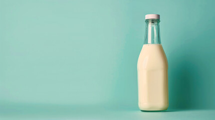 Bottle with fresh milk on blue background  - obrazy, fototapety, plakaty