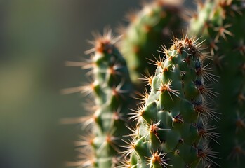 A close-up view of a cactus spine, its sharp needle-like point contrasting against the soft, green flesh of the cactus, generative AI