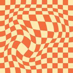 Wavy groovy checker vector background. Retro holiday fluid abstract checkerboard backdrop. Xmas curved distorted check abstract geometric seamless pattern. Distorted geometric pattern. 11:11