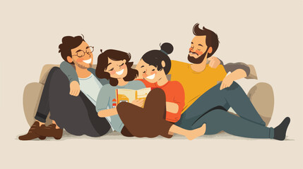 Happy family resting together at home Vectot style vector