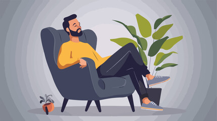 Happy man watching movie while sitting in armchair