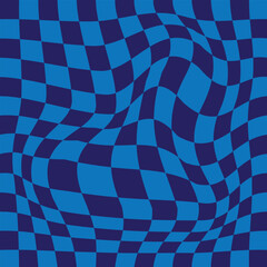 Colorfull groovy wave psychedelic checkerboard background. Retro groovy backgrounds. Twisted and distorted chessboard, mesh and lines. Funky hippie fashion texture in trendy retro psychedelic. 11:11