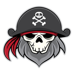 Bearded Skull cartoon characters wearing bandana and captain pirates hat. Best for sticker, mascot, and logo with pirates themes and e-sports team