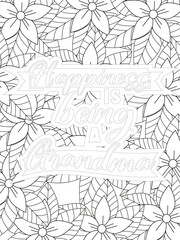 Keychain Quotes Flower Coloring Page Beautiful black and white illustration for adult coloring book