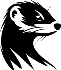 The logo of a ferret in black and white. The ferret is looking to the right.