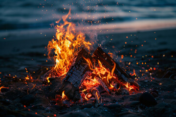 The intense heat of a bonfire on a summer beach