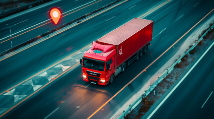 Top View GPS Tracking of Moving Truck with Container on Map
