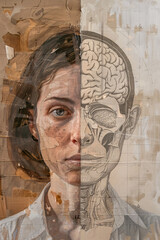 portrait,anatomy,brain,art,illustration,cross-sectional,human,face,emotion,detailed,fusion,creative,abstract,painting,exposed,skull,cerebral,artistic,expression,emotional,neurology,texture,structure,c