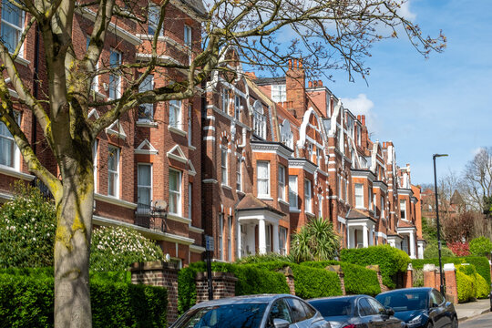 LONDON- Red brick large residential townhouses in NW6 West Hampstead, Camden