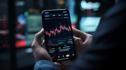 Businessman using a smartphone app to buy or sell shares of stock market. Investment concept