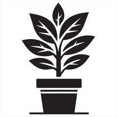 Different houseplants are in flower pots on white background. PLANT ICON: Solid Style. Vector Icon Design Element for Web Page, Mobile App, UI, and UX Design.