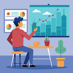 Man Teaching graph in Office vector illustration