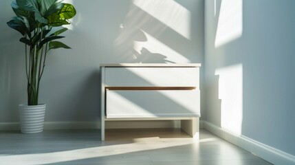 Minimalist White Chest of Drawers in White Room. Generative ai