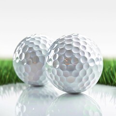 Close-up of Golf Balls with Detailed Texture on Reflective Surface. Generative ai