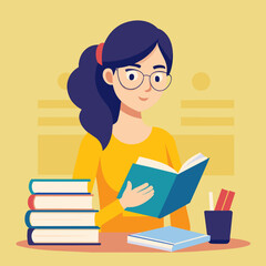 Young woman studying vector illustration