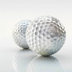 Close-up of Golf Balls with Detailed Texture on Reflective Surface. Generative ai