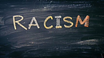 Racism inscription word written on blackboard