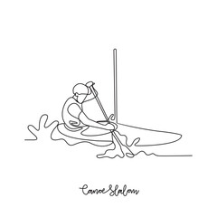 One continuous line drawing of 
Canoe Slalom sports vector illustration. Canoe Slalom sports design in simple linear continuous style vector concept. Sports themes design for your asset design.