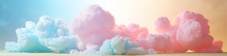 A group of pink and blue clouds floating gracefully in the sky. Background. Wallpaper. Banner.
