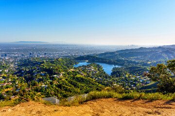 Hollywood Reservoir and Los Angeles Cityscape
