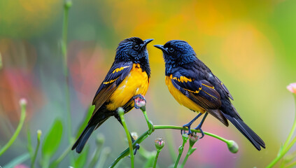 yellow and blue bird couple, animal photography HD image