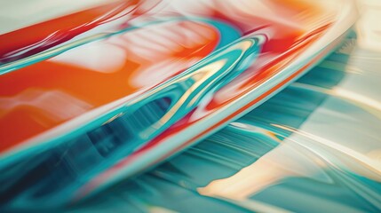 A close-up shot of a surfboard, its sleek design and vibrant colors reflecting the artistry and craftsmanship of the sport on International Surfing Day.