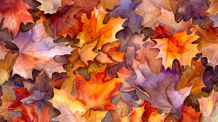 Naklejka na ściany i meble Detailed Watercolor Image of Autumn Leaves with Intricate Details 
