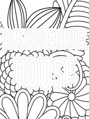 Keychain Quotes Flower Coloring Page Beautiful black and white illustration for adult coloring book