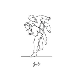 One continuous line drawing of Judo sports vector illustration. Judo sports design in simple linear continuous style vector concept. Sports themes design for your asset design vector illustration.