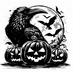 Naklejka premium Illustration grunge Raven halloween
