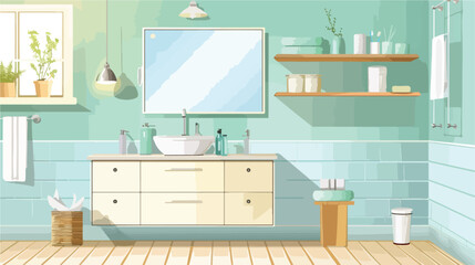 Interior of bathroom with sink drawers and shelving u