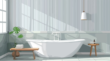 Interior of bathroom with soft bench and bathtub Vector