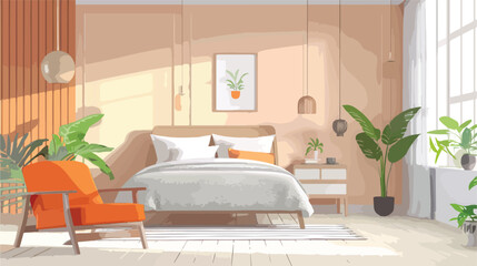 Interior of light bedroom with modern furniture Vector
