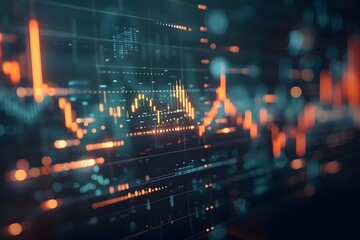 Glowing Digital Display of Dynamic Market Data and Growth Charts