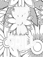 Keychain Quotes Flower Coloring Page Beautiful black and white illustration for adult coloring book