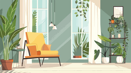Interior of living room with armchair and plants Vector