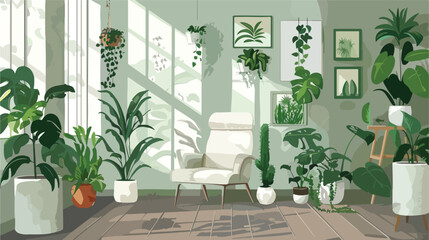 Interior of living room with armchair and plants Vector