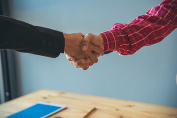 Banner Trust honesty business customer handshake together promise partner. Panorama Businessman...