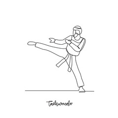 One continuous line drawing of Taekwondo sports vector illustration. Taekwondo sports design in simple linear continuous style vector concept. Sports themes design for your asset design illustration.