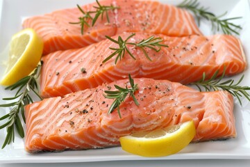 Sumptuous grilled salmon fish steak elegantly presented on a stylish and sophisticated platter