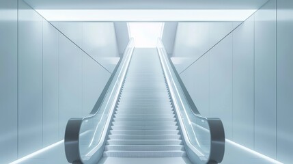 Empty escalator stairs in shopping center, nobody. Minimal interior of shopping or business center. Futuristic stylish room. hyper realistic 