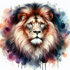 A majestic and artistic lion in watercolor painting