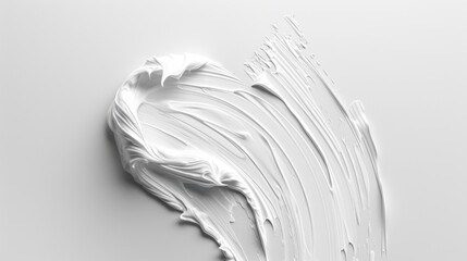 White beauty skincare cream swipe smear in heart shape on white Background.&nbsp;Cosmetics makeup smudge swatches.&nbsp;Top view