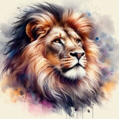 A majestic and artistic lion in watercolor painting