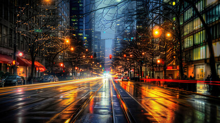 Fototapeta premium be drawn to the mesmerizing glow of city lights, which transform ordinary streets into avenues