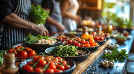 Fototapeta premium Multigenerational family cooking together, close-up on hands and ingredients, bonding over recipes