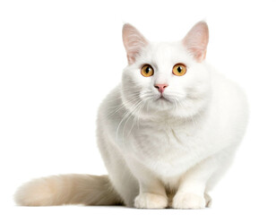 albino Katze auf vier beinn isoliert auf weißen Hintergrund, Freisteller 